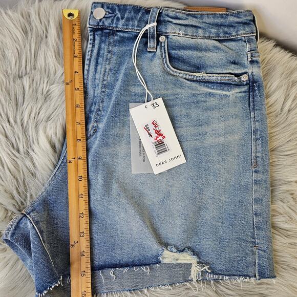 New Dear John Ivy Shorts Size 33 High Rise Distressed Denim Cutoff Short Raw Hem - Picture 12 of 13